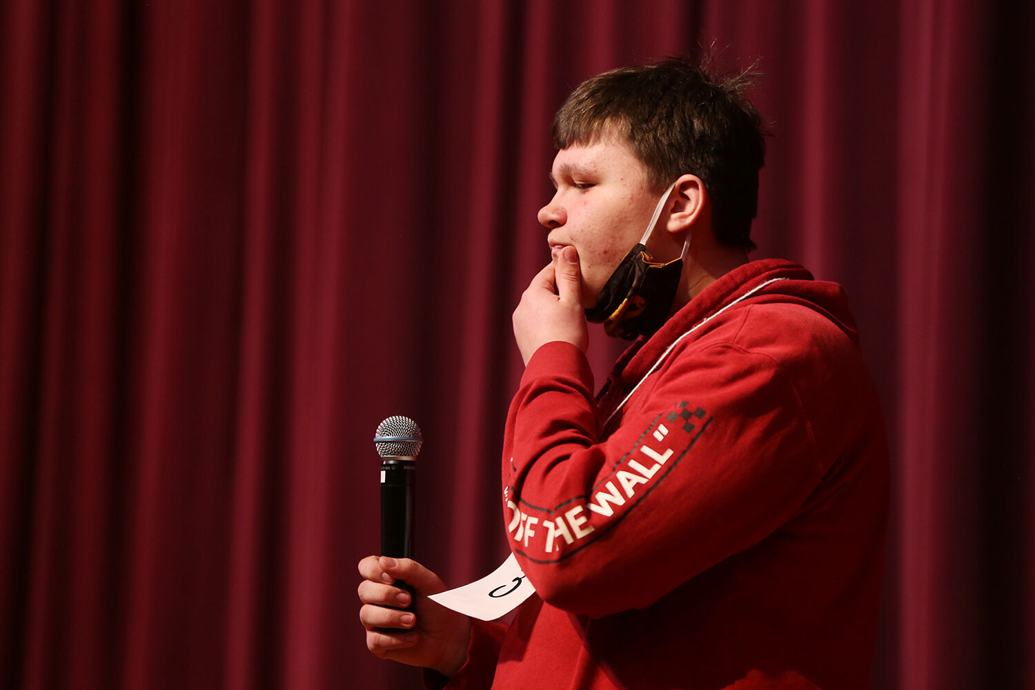 Jayson Whipple pauses, working out the spelling of his next word